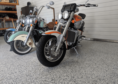 Bayside Epoxy Flooring motorcycles flake